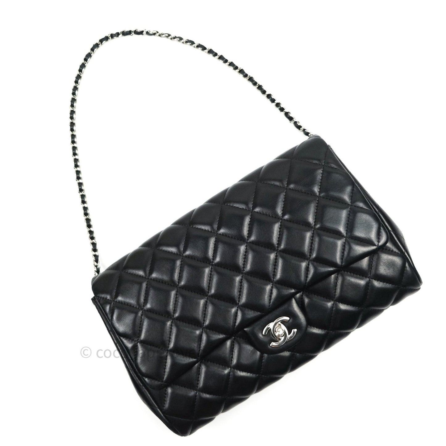 Chanel Quilted Clutch with Chain Black Lambskin Silver Hardware