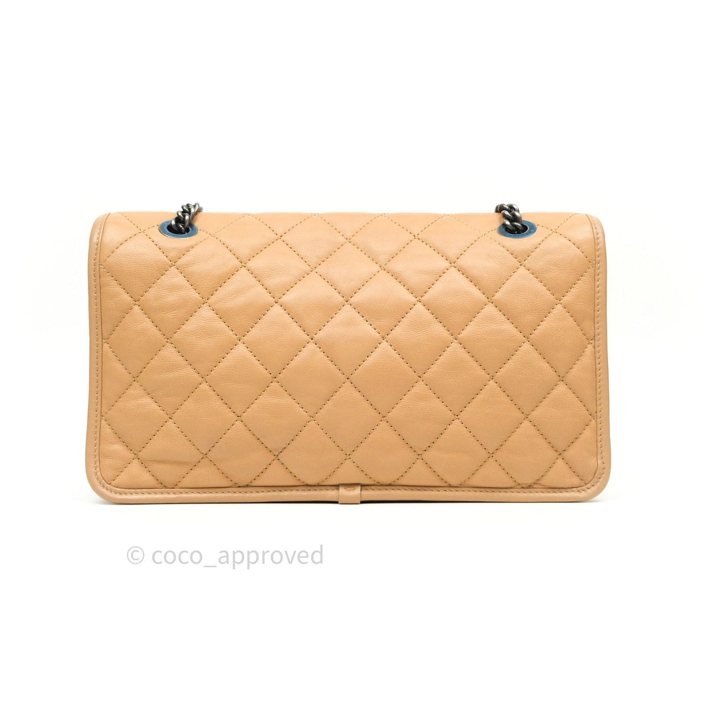 Chanel French Riviera Medium Flap Dark Beige Grained Calfskin Ruthenium Hardware