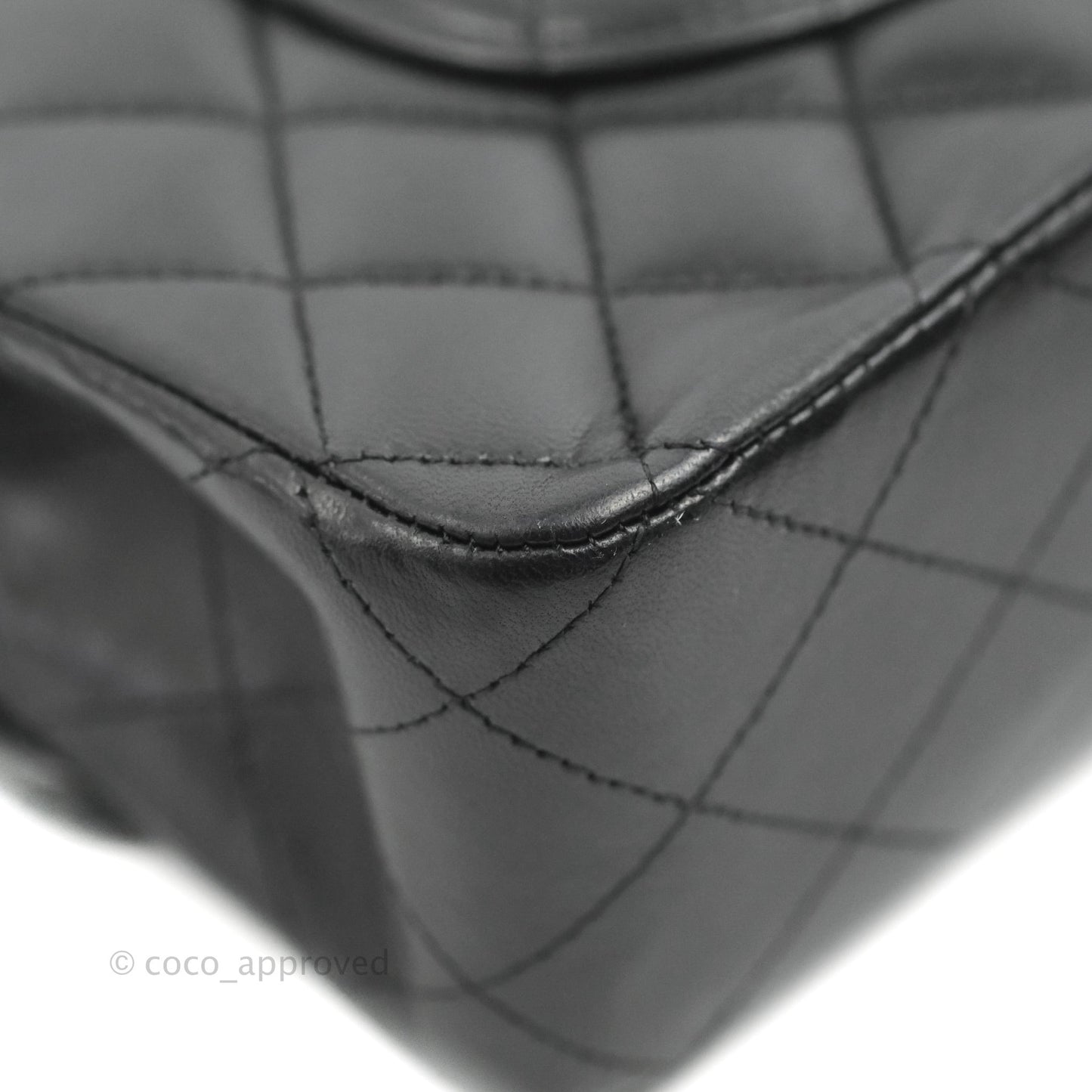 Chanel Classic M/L Medium Flap Quilted Black Lambskin Silver Hardware
