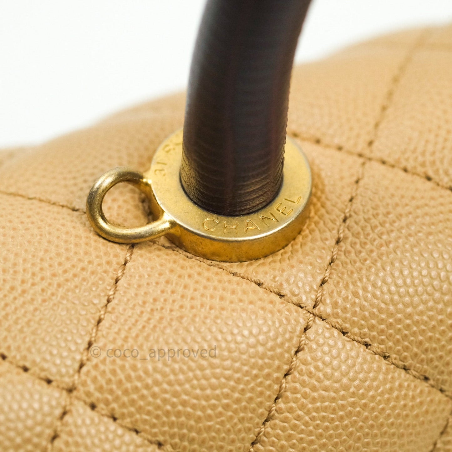 Chanel Mini Coco Handle Quilted Beige Caviar Gold Hardware Lizard Embossed Handle