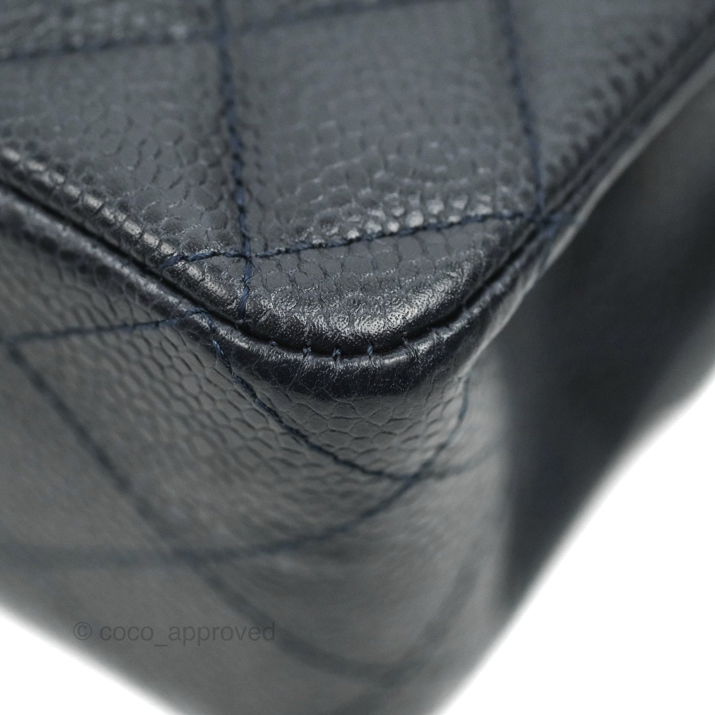 Chanel Quilted M/L Medium Double Flap Very Dark Navy Caviar Silver Hardware