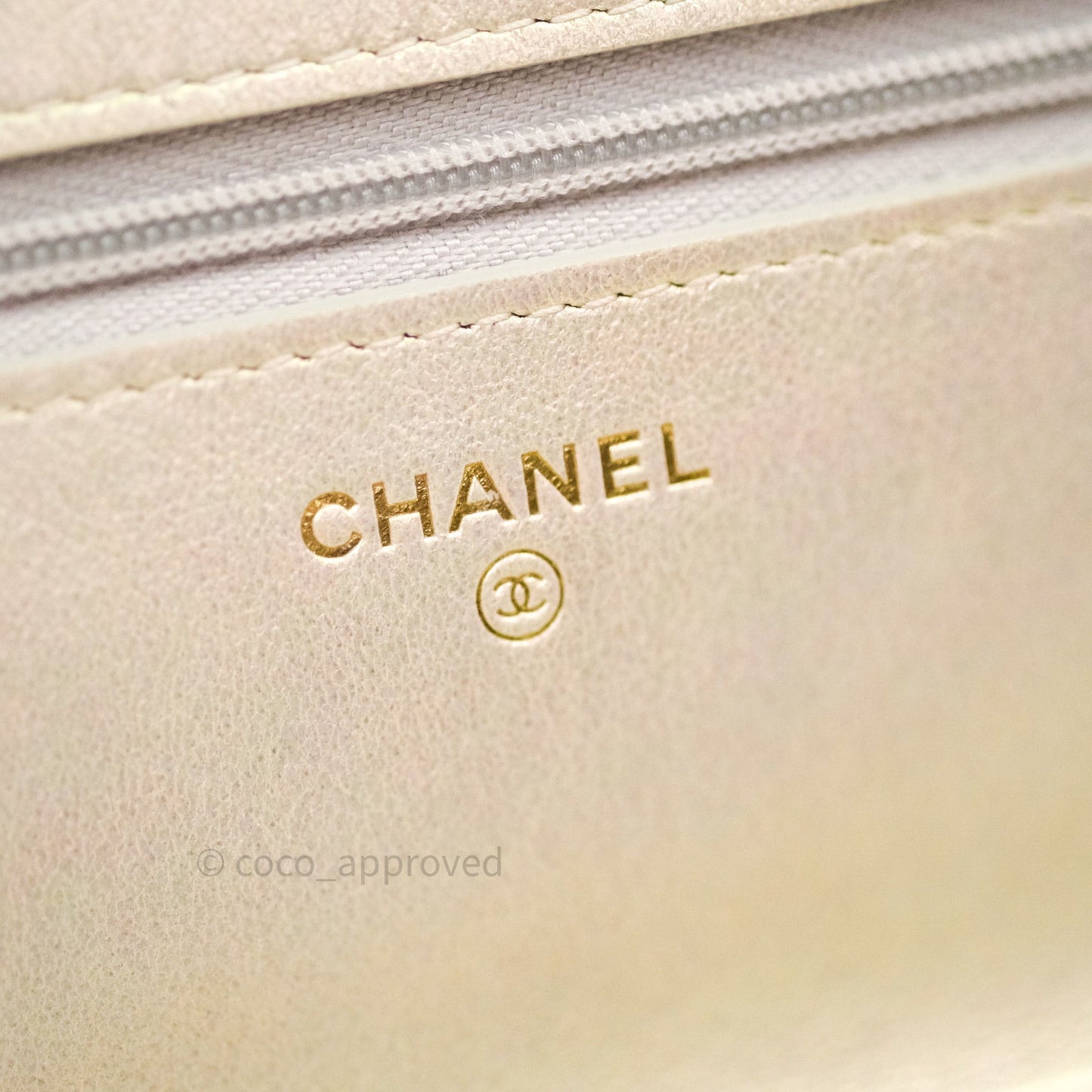 Chanel Quilted Wallet on Chain WOC Iridescent Ivory Gold Hardware 20A