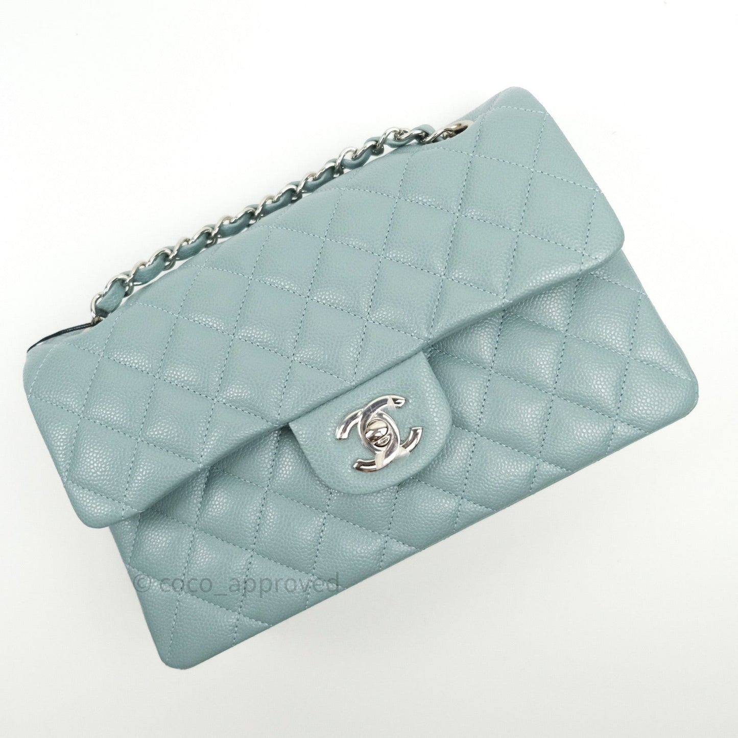 Chanel Classic Small S/M Flap Light Blue Caviar Silver Hardware 20B