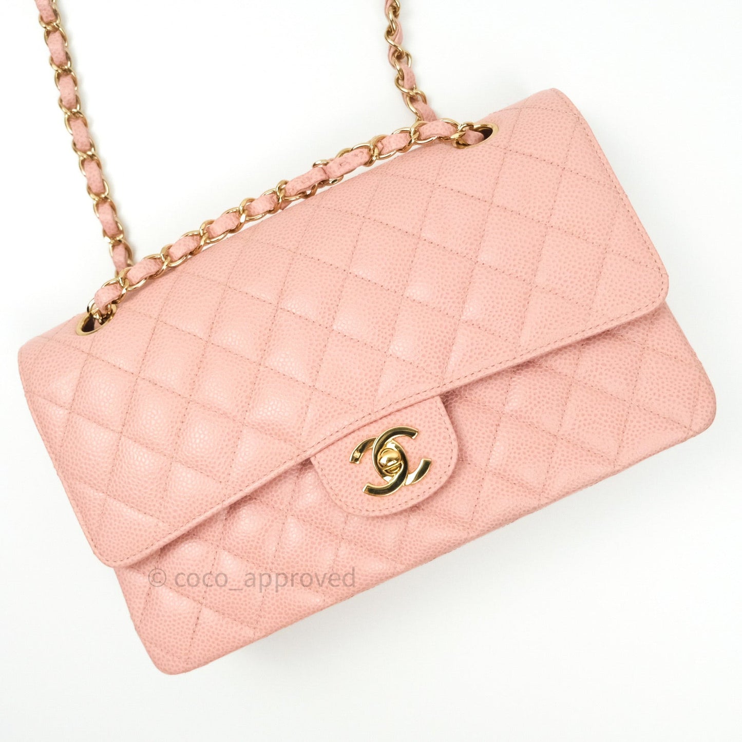 Chanel Classic M/L Medium Double Flap Bag Pink Caviar 24K Gold Hardware