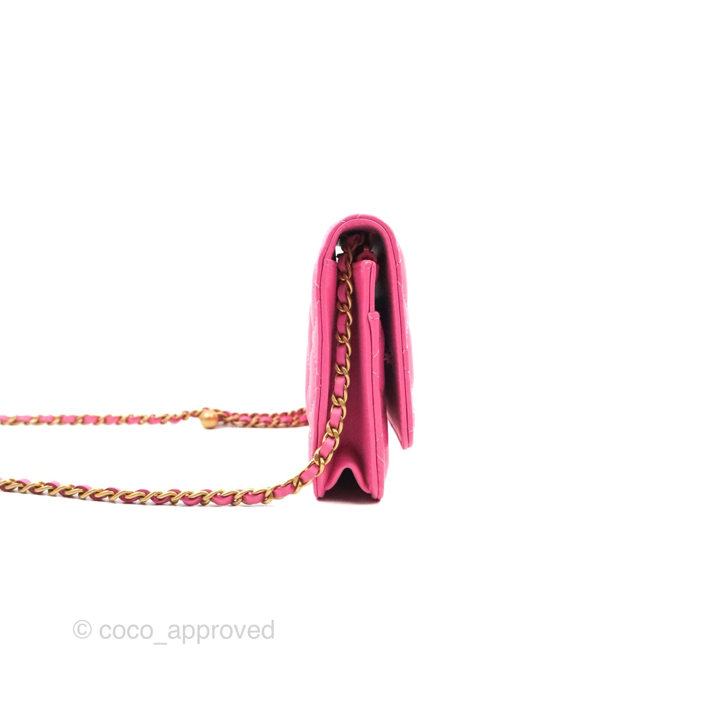 Chanel Quilted Pearl Crush Wallet on Chain WOC Pink Lambskin Aged Gold Hardware
