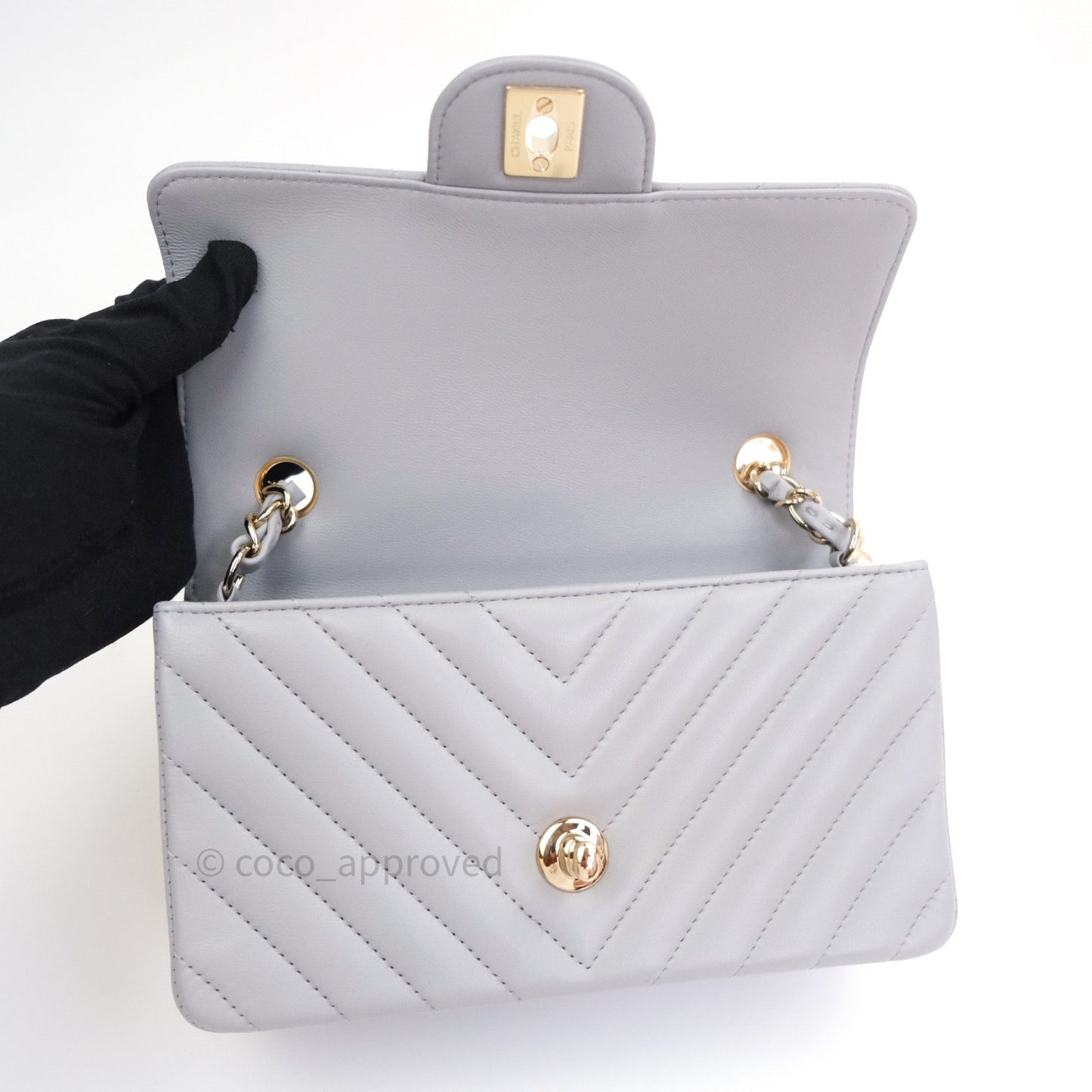 Chanel Quilted Mini Rectangular Grey Lambskin Gold Hardware