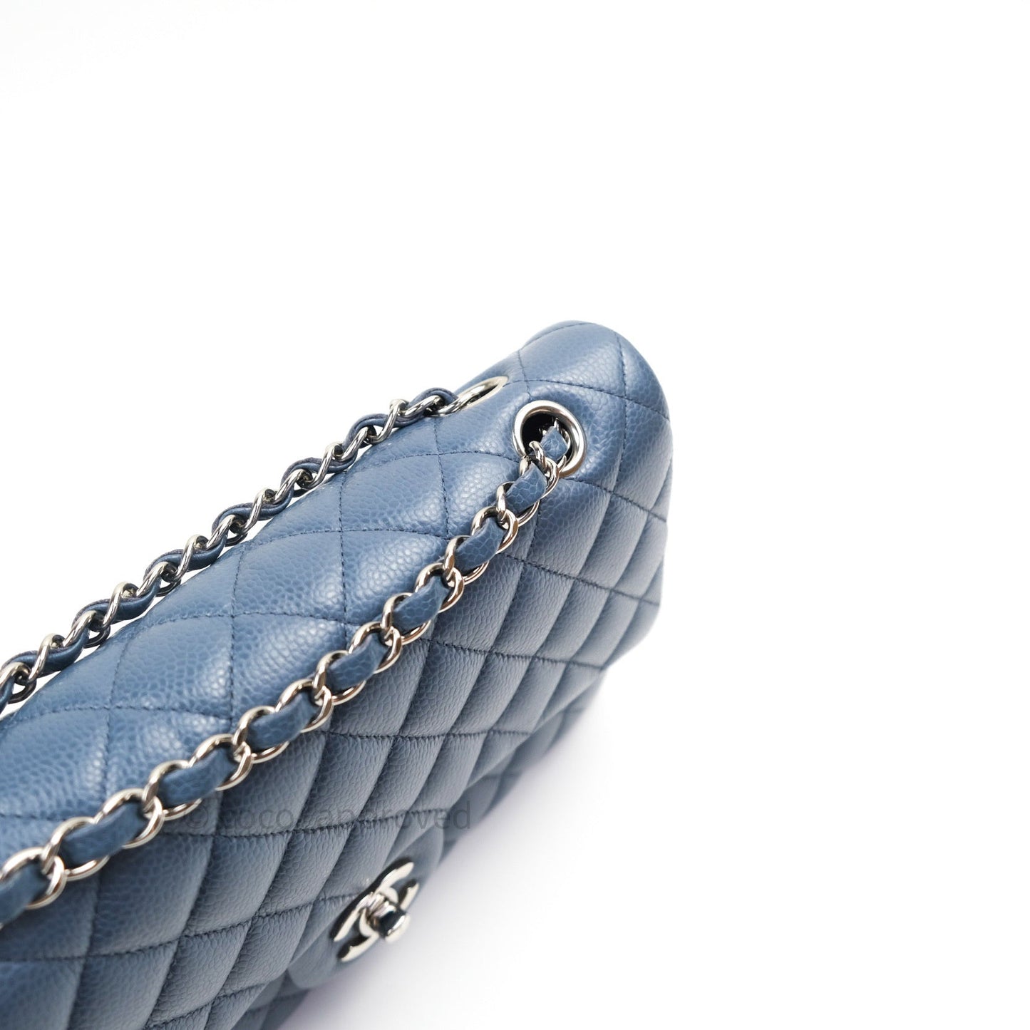 Chanel Classic Double Flap Quilted M/L Blue Caviar Silver Hardware