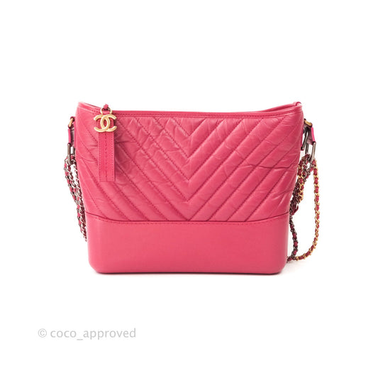 Chanel Chevron Medium Gabrielle Hobo Pink Aged Calfskin Mixed Hardware