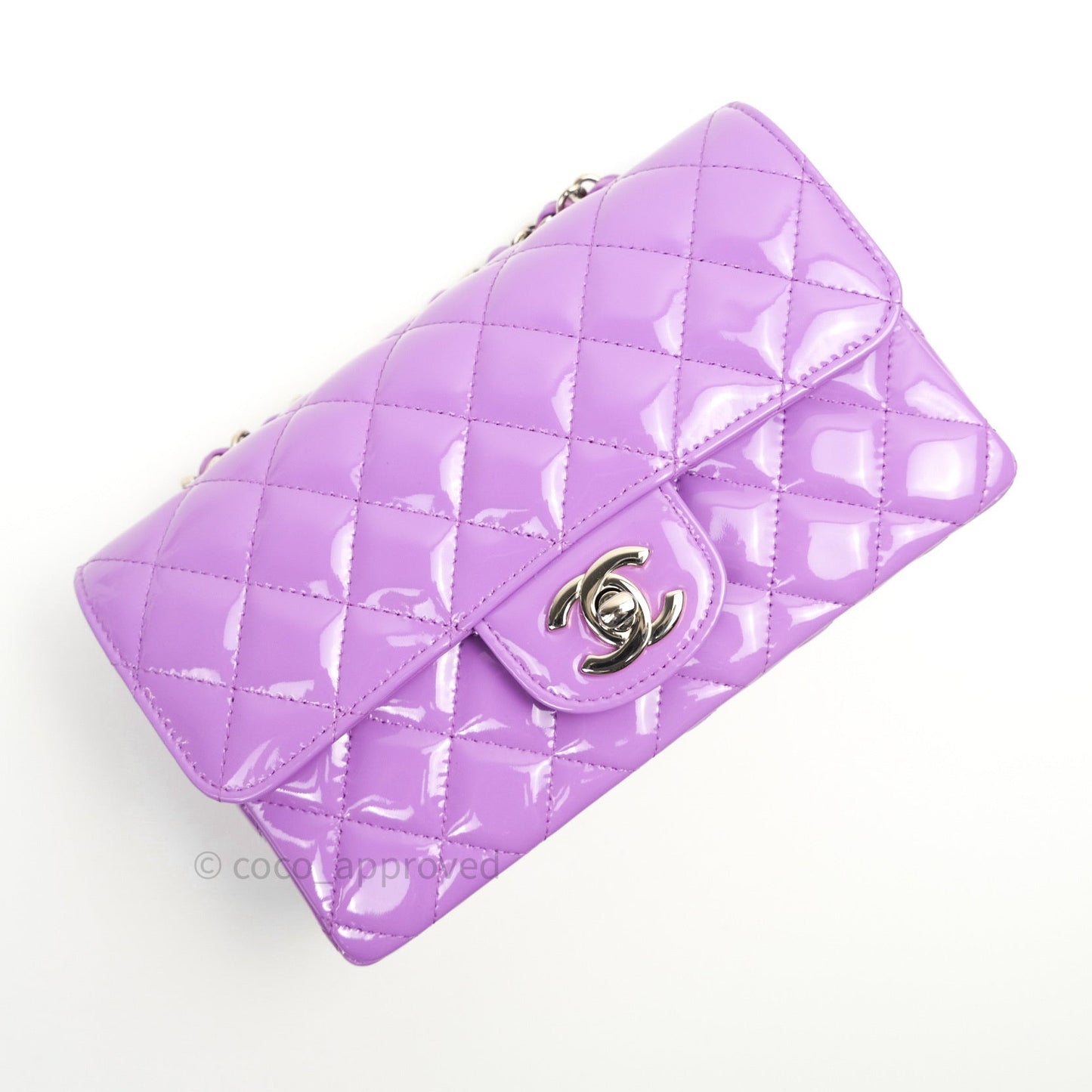 Chanel Quilted Mini Rectangular Purple Patent Leather Light Gold Hardware 20S