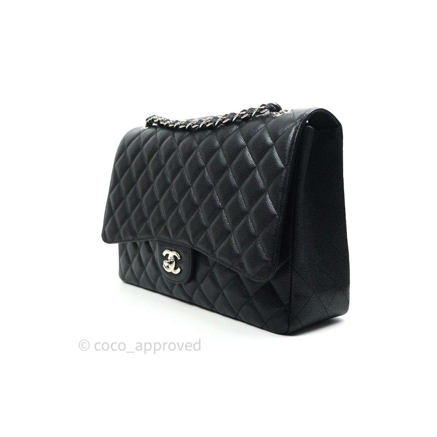 Chanel Classic Maxi Single Flap Quilted Black Caviar Silver Hardware
