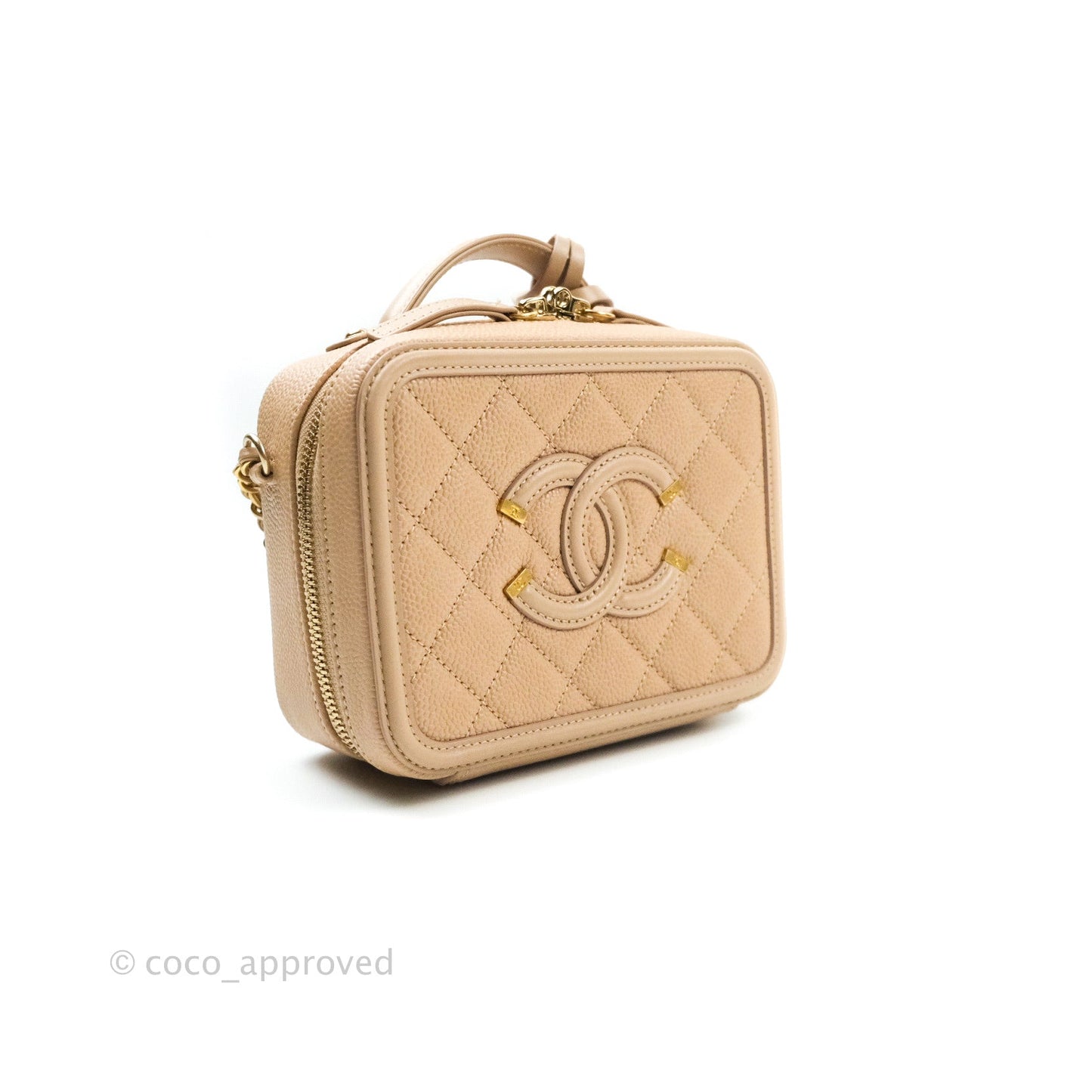 Chanel Quilted Small CC Filigree Vanity Case Beige Beige Caviar