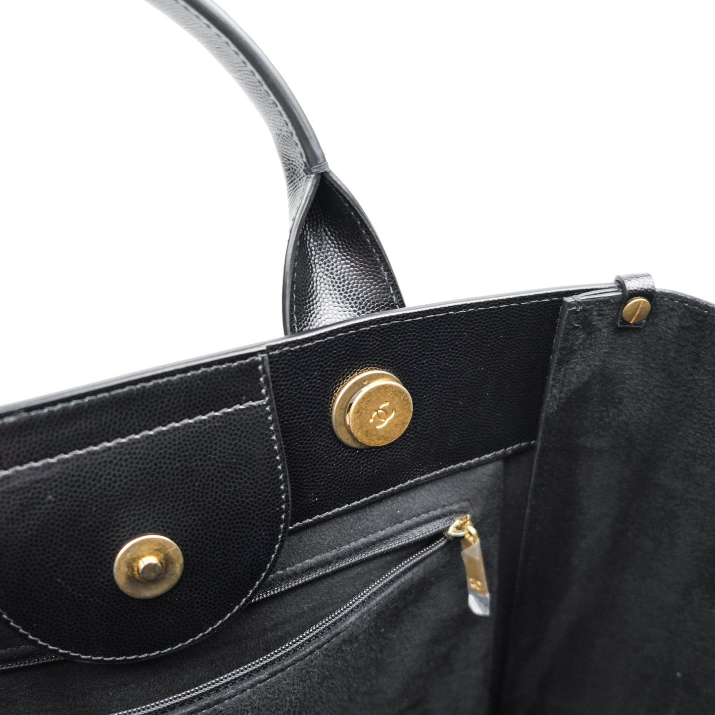 Chanel Small Studded Deauville Tote Black Caviar Gold Hardware