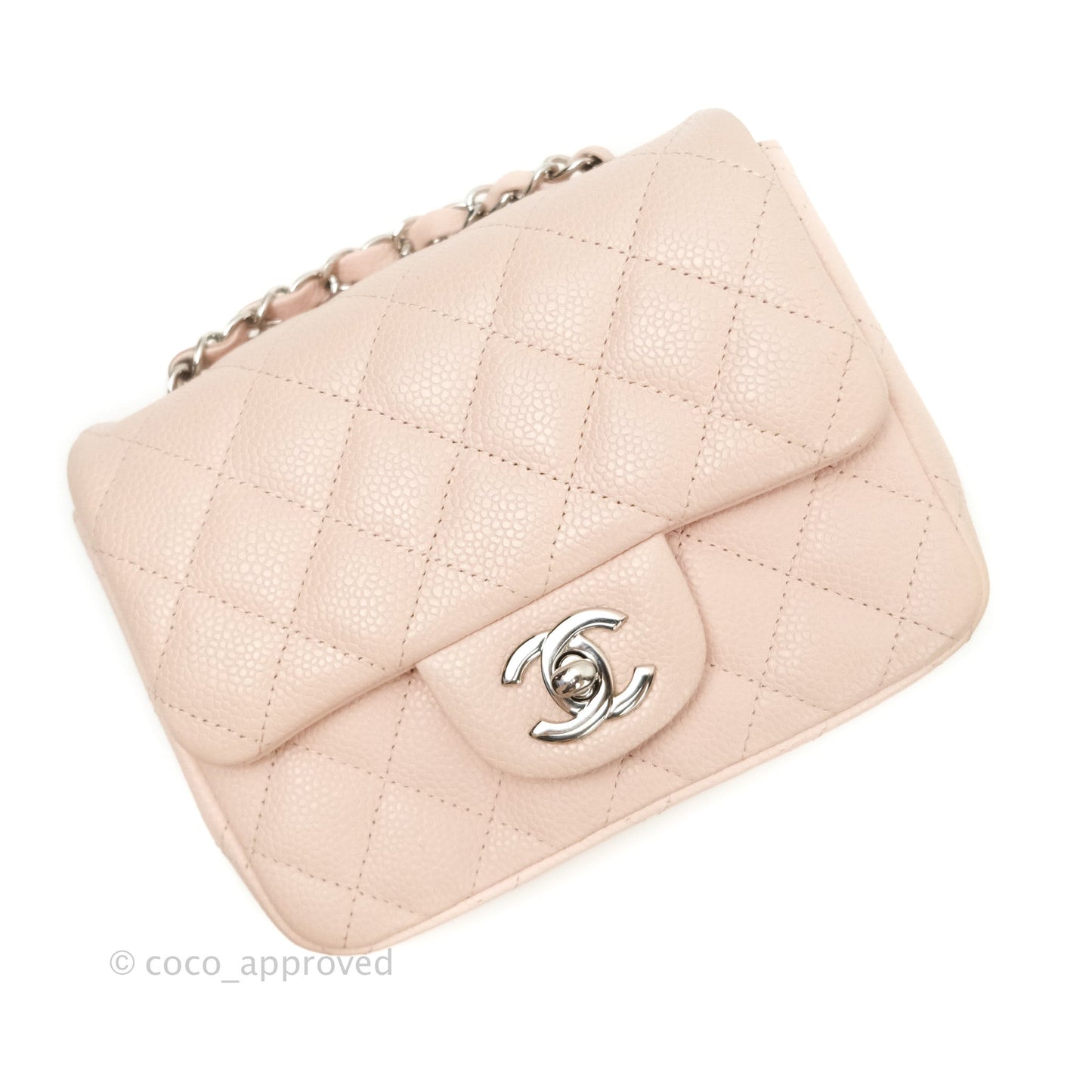 Chanel Mini Square Sakura Pink Caviar Silver Hardware
