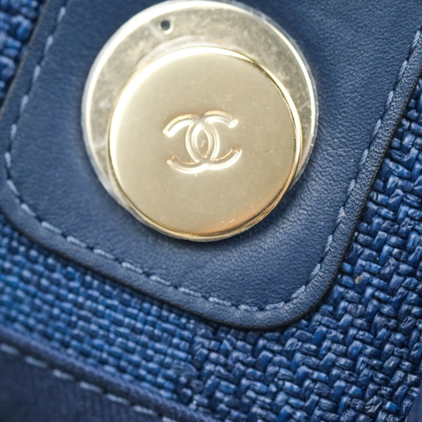 Chanel Canvas Large Deauville Tote Navy Blue Stripe 20S