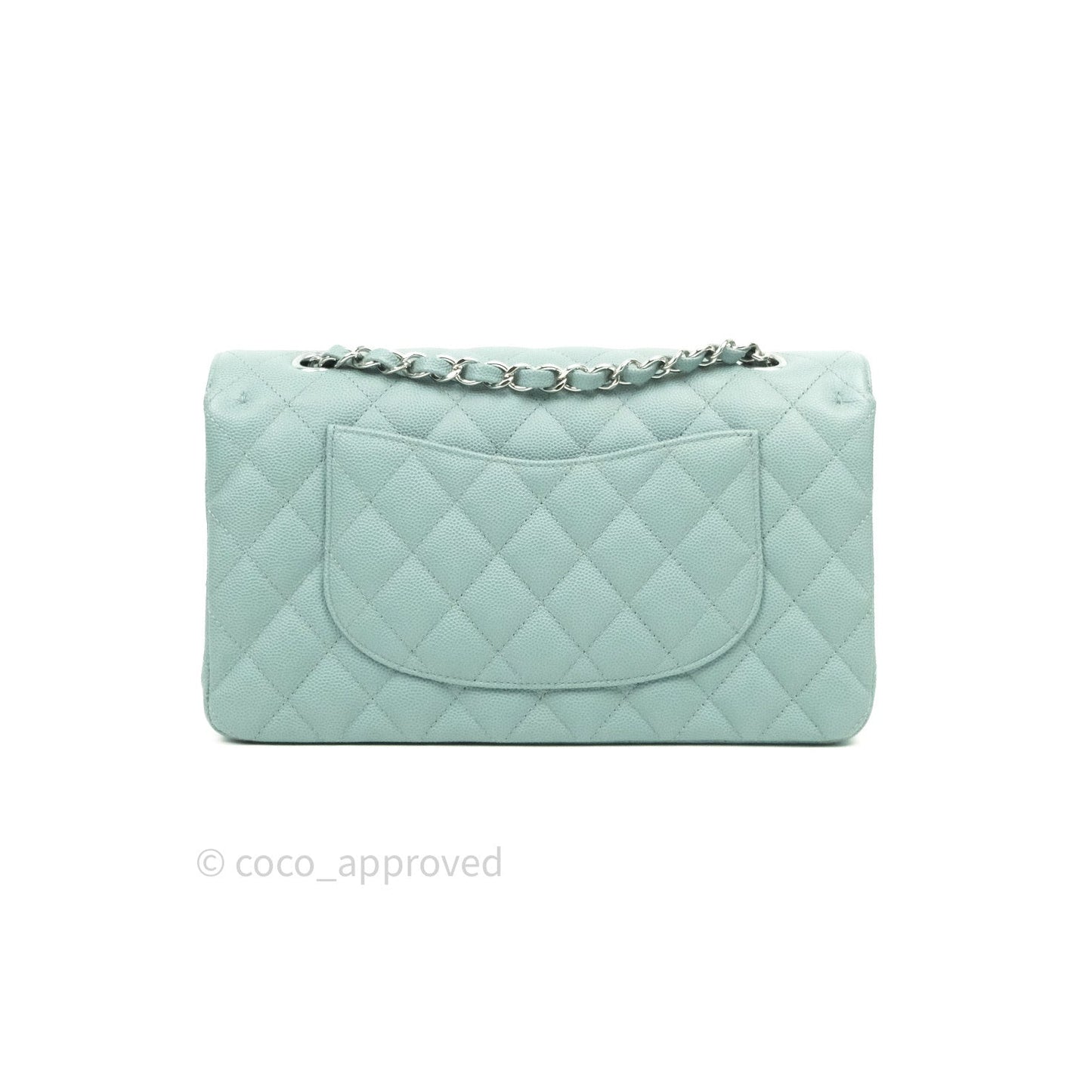 Chanel Classic M/L Medium Double Flap Bag Light Blue Caviar Silver Hardware 18C