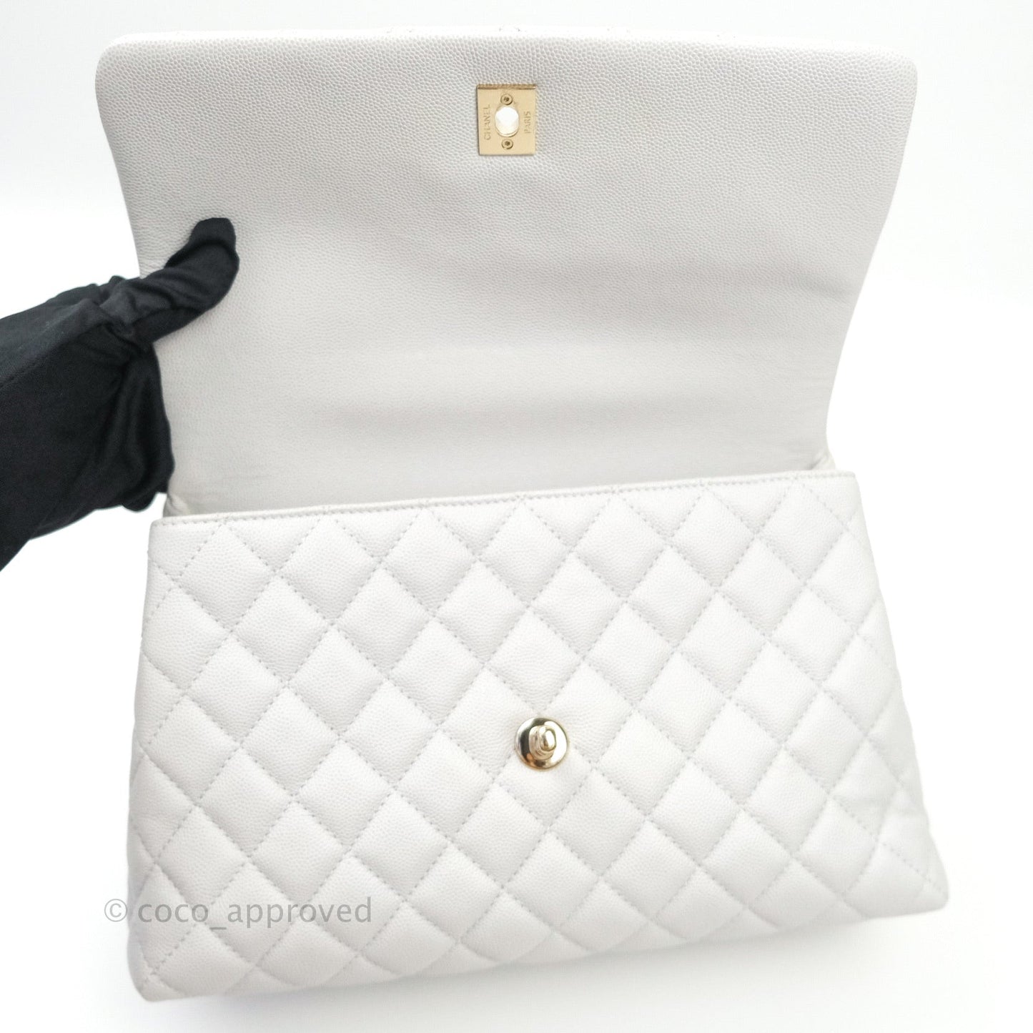 Chanel Small Coco Handle Quilted Light Grey Light Gold Hardware