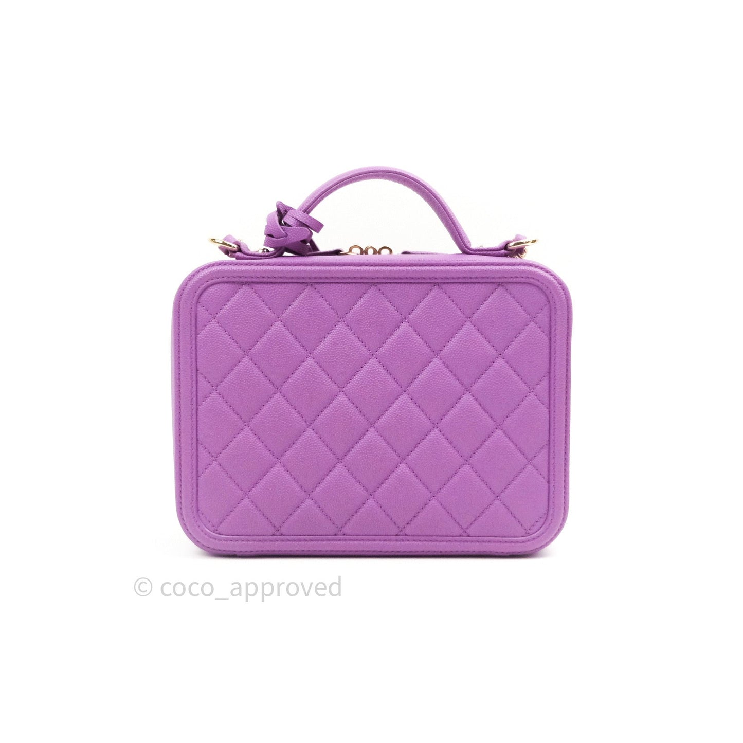 Chanel Quilted Medium CC Filigree Vanity Case Purple Caviar Gold Hardware