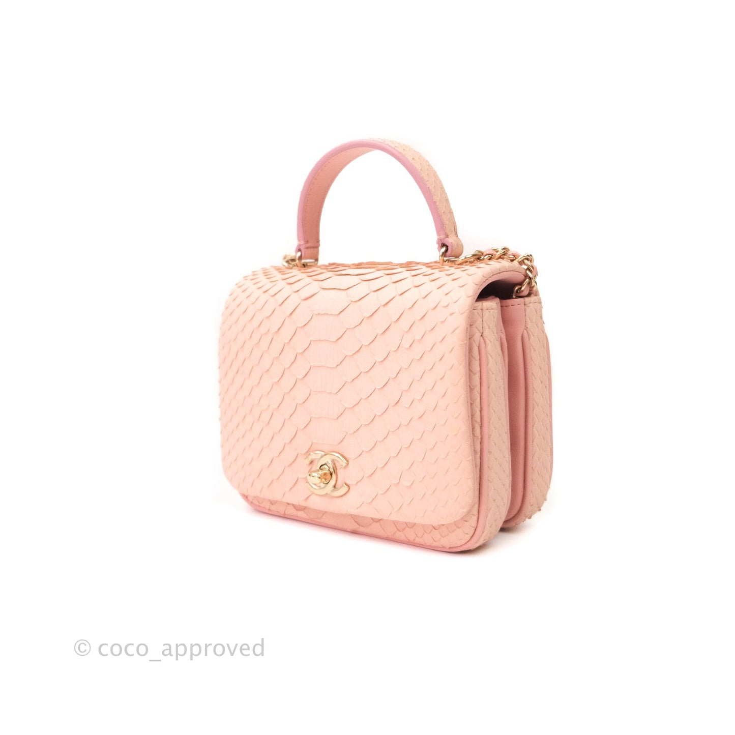 Chanel Small Handle Flap Bag Pink Python Gold Hardware