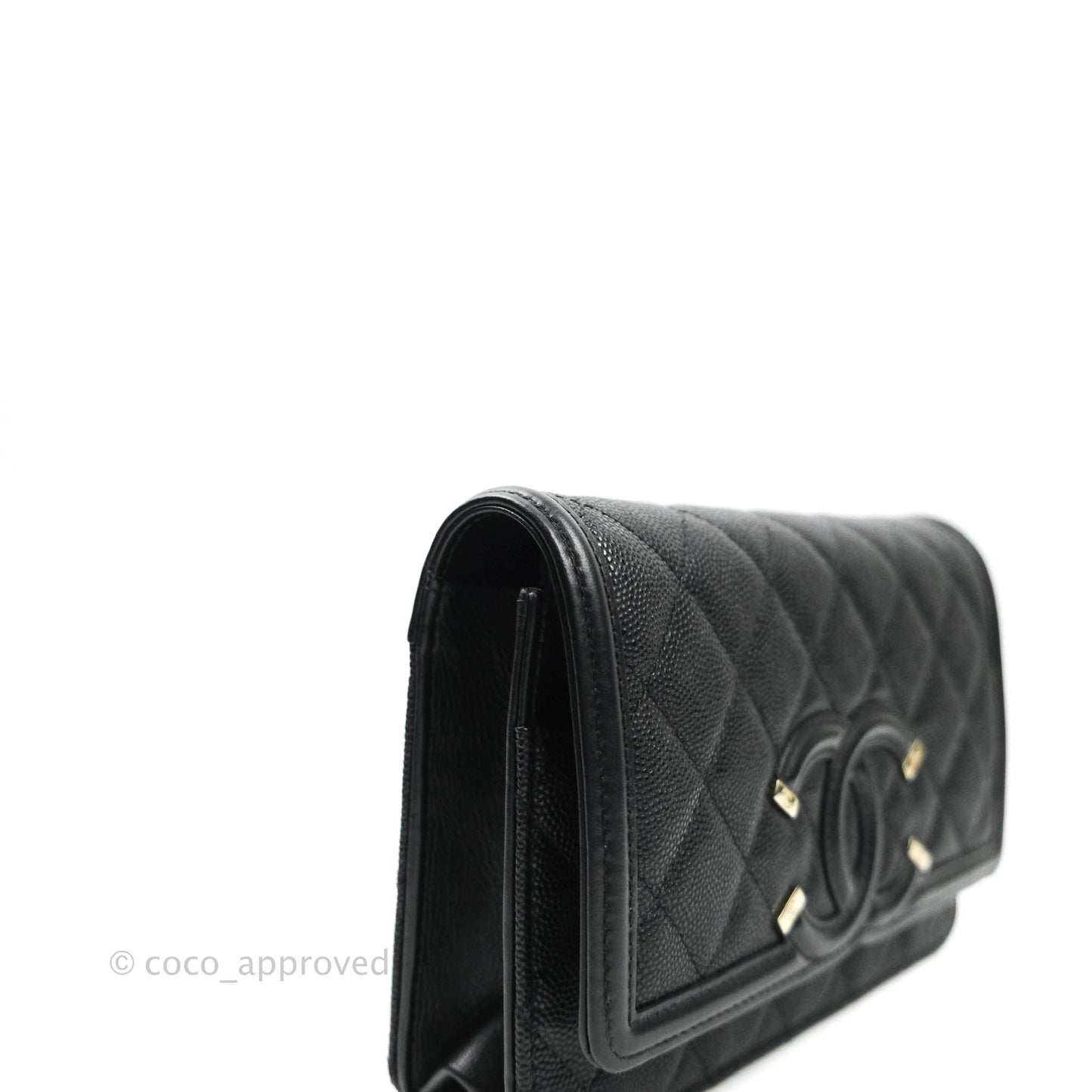 Chanel Filigree Wallet on Chain WOC Black Caviar Gold Hardware