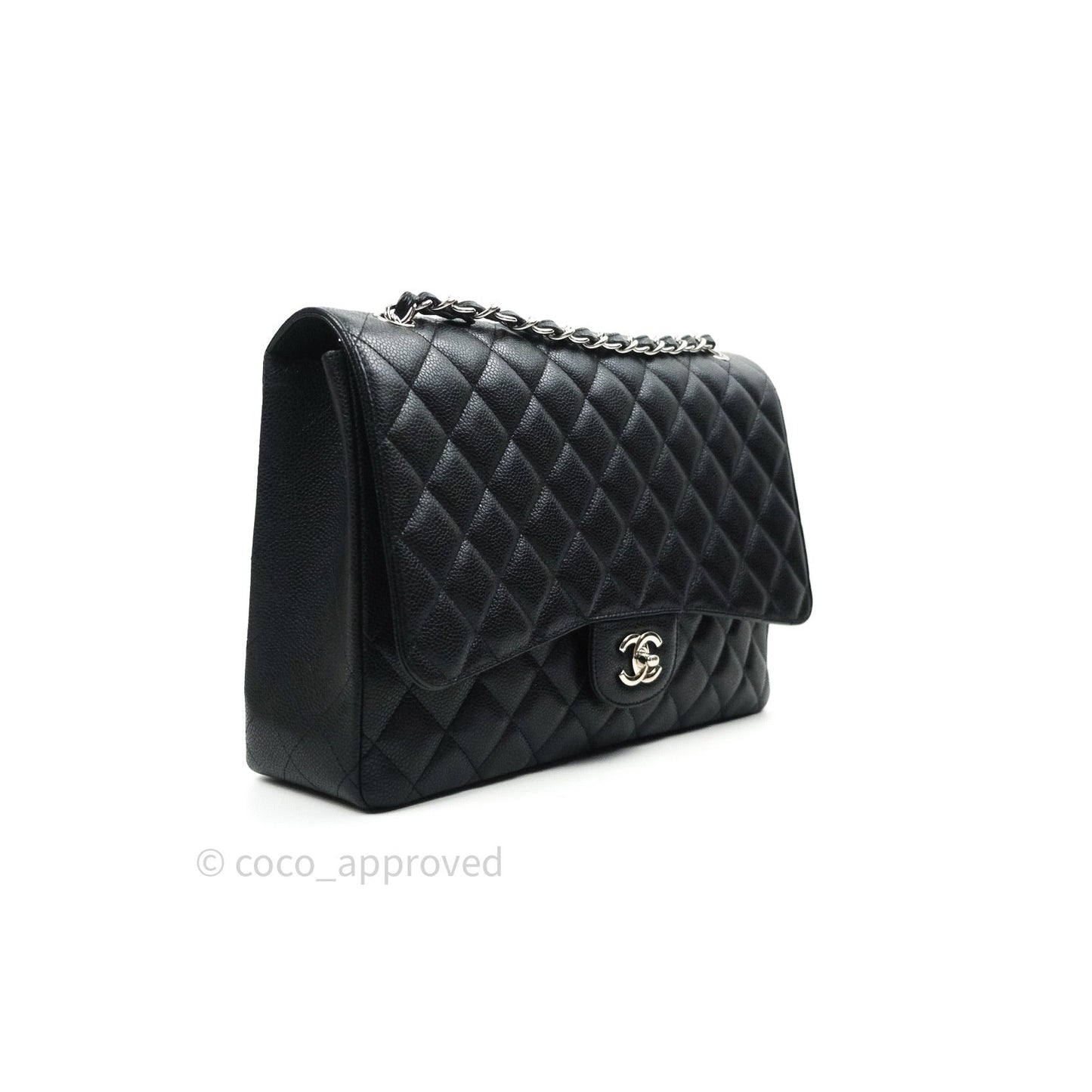 Chanel Classic Maxi Single Flap Quilted Black Caviar Silver Hardware