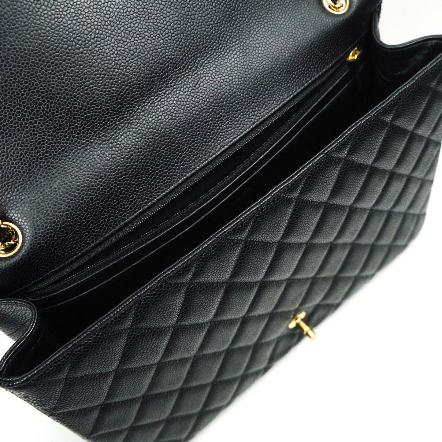 Chanel Classic Maxi Single Flap Quilted Black Caviar Gold Hardware