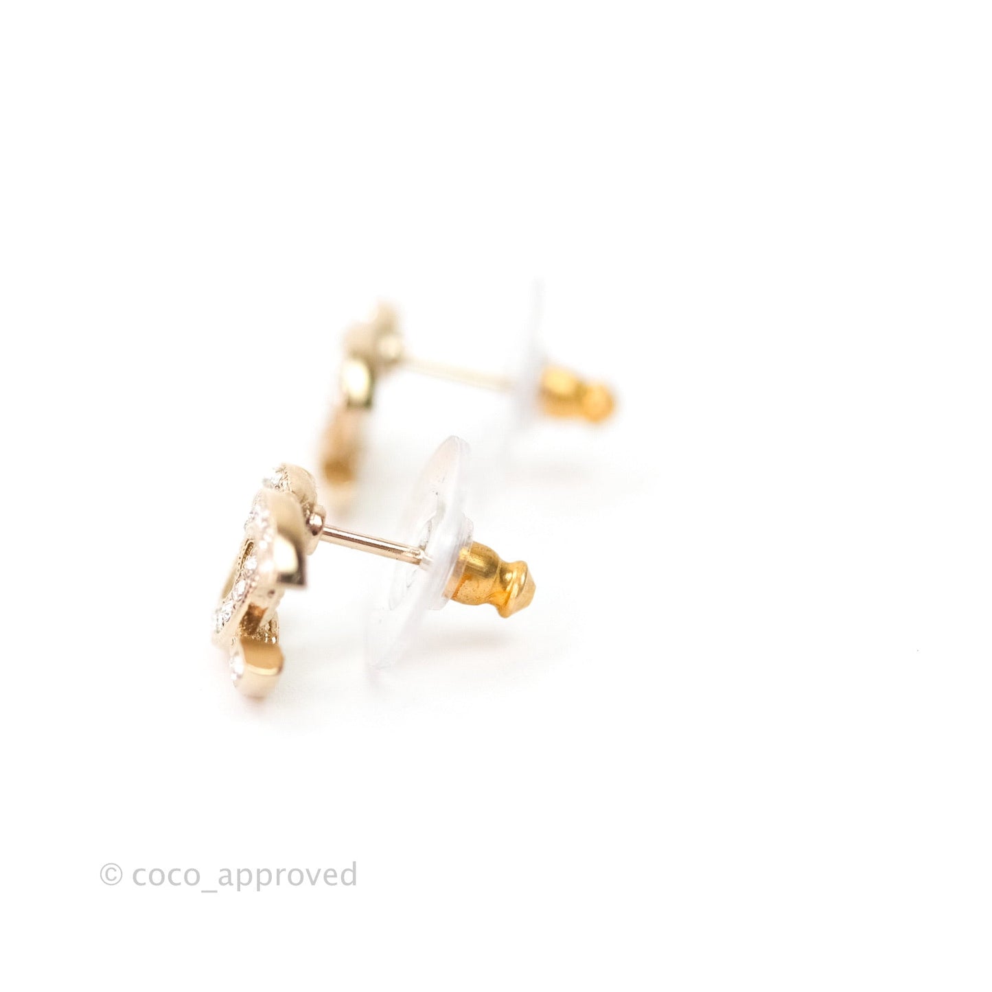 Chanel CC Earrings Gold Tone Crystal
