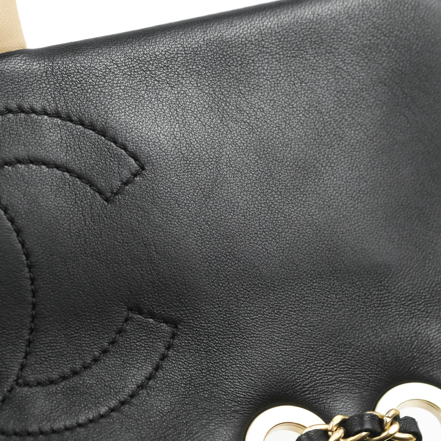 Chanel Quilted Graphic Flap Bag Black/Beige Calfskin Gold Hardware