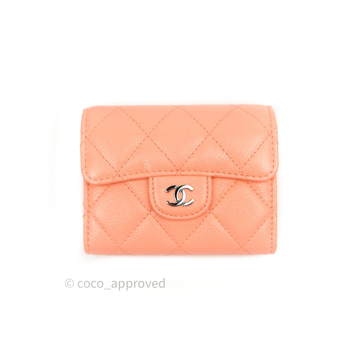 Chanel Mini Wallet With Chain Salmon Pink Caviar Silver Hardware