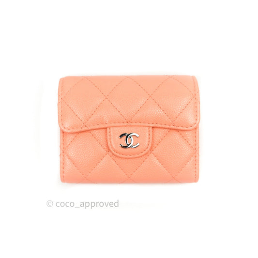 Chanel Mini Wallet With Chain Salmon Pink Caviar Silver Hardware