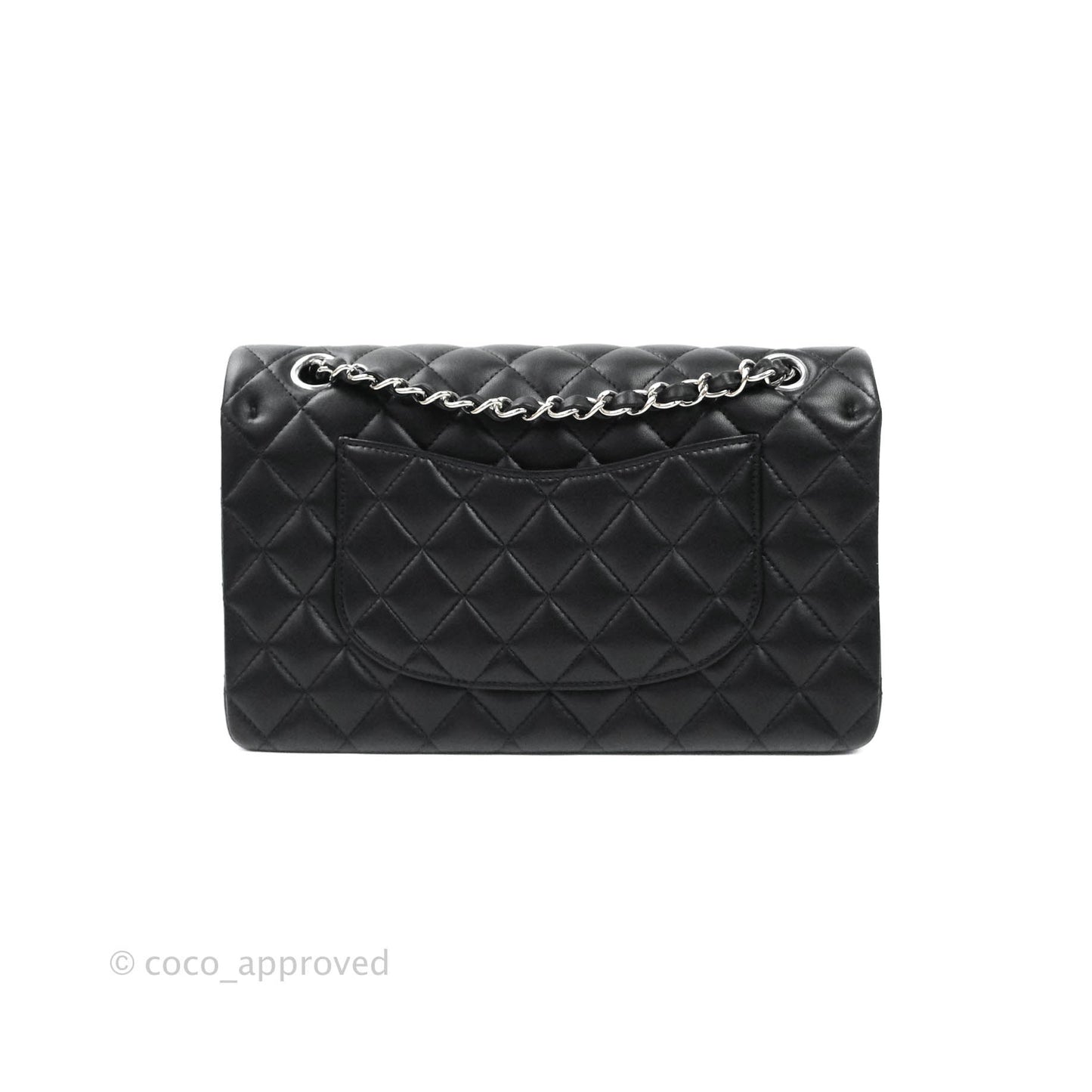 Chanel Classic M/L Medium Double Flap Bag Black Lambskin Silver Hardware