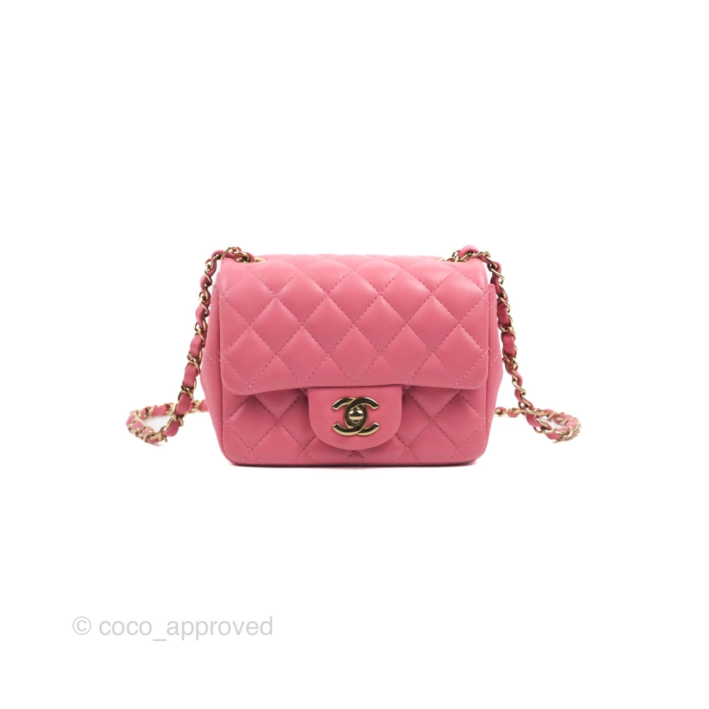 Chanel Mini Square Flap Pink Lambskin Gold Hardware