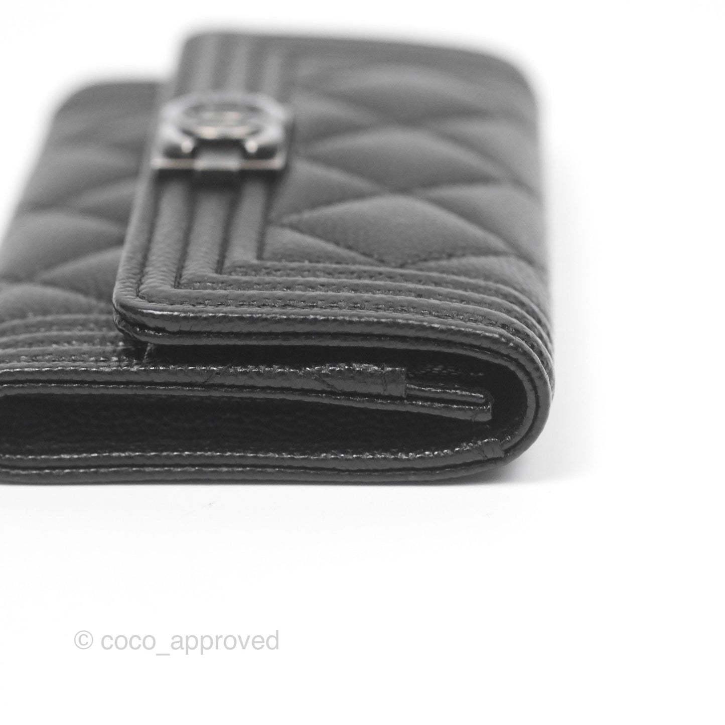Chanel Quilted Boy Flap Card Holder Black Caviar Ruthenium Hardware