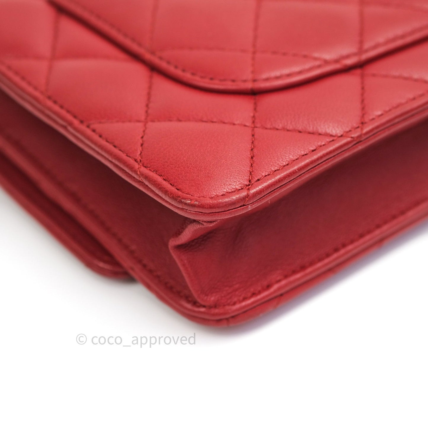 Chanel Quilted Wallet on Chain WOC Red Lambskin Silver Hardware