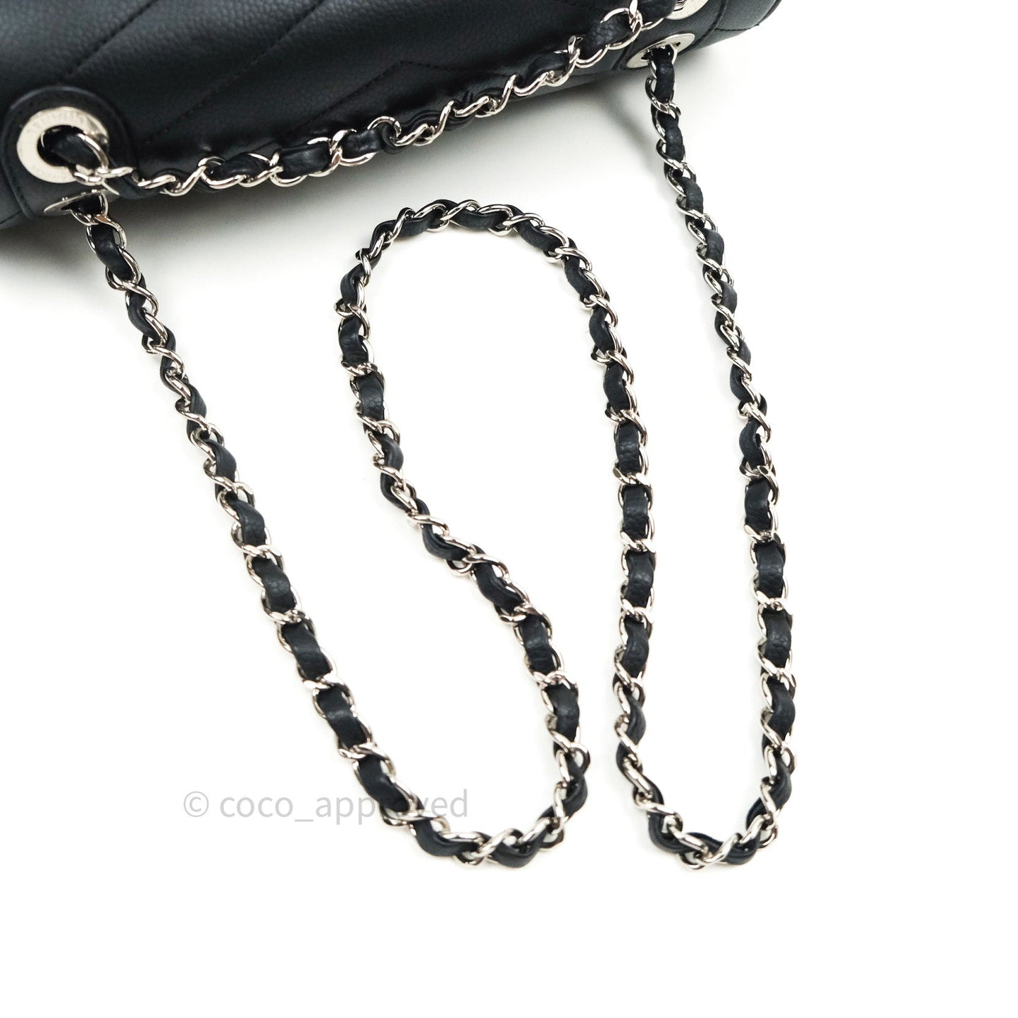Chanel Medium Chevron Grained Calfskin Black Silver Hardware