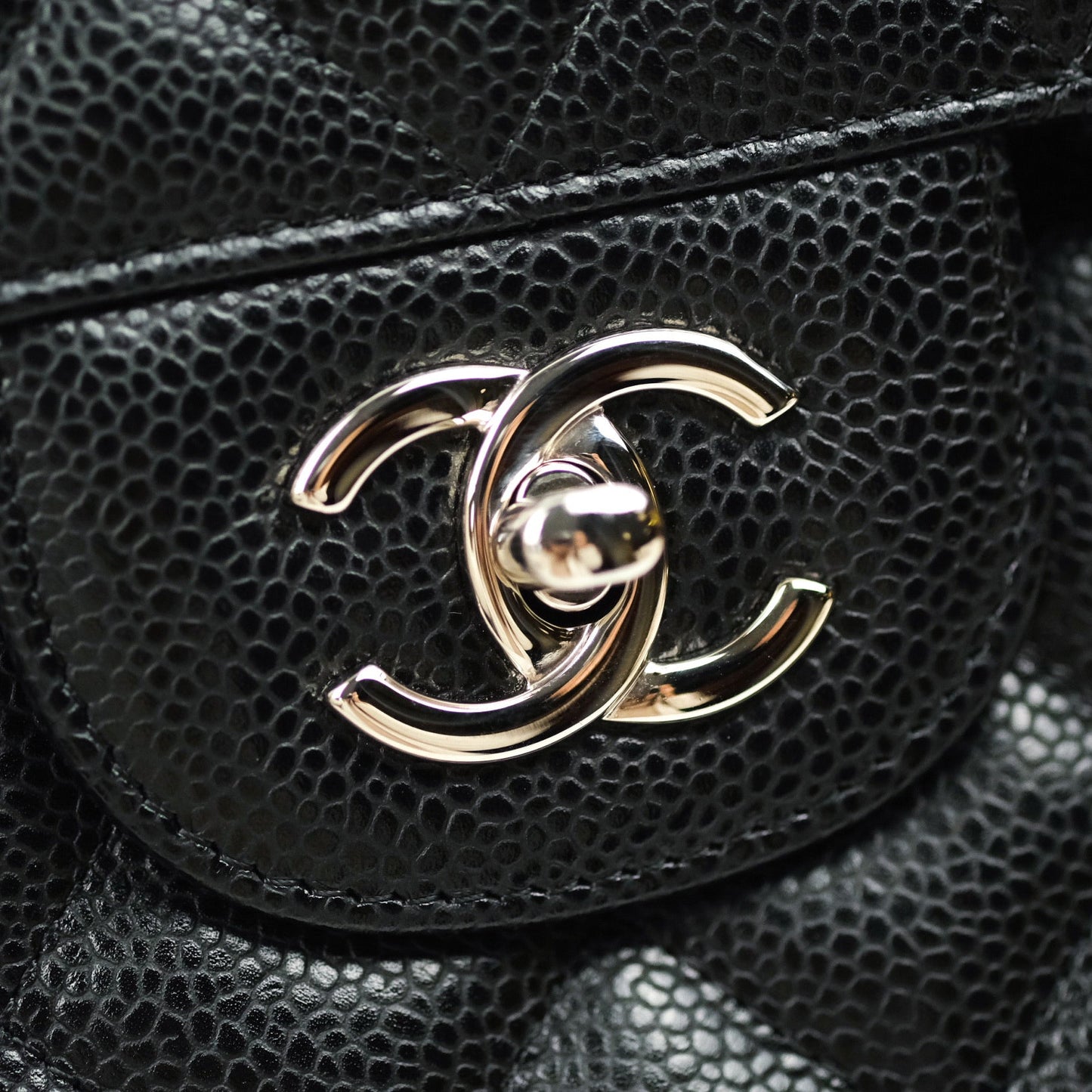 Chanel Classic Jumbo Double Flap Black Quilted Caviar Silver Hardware⁣⁣