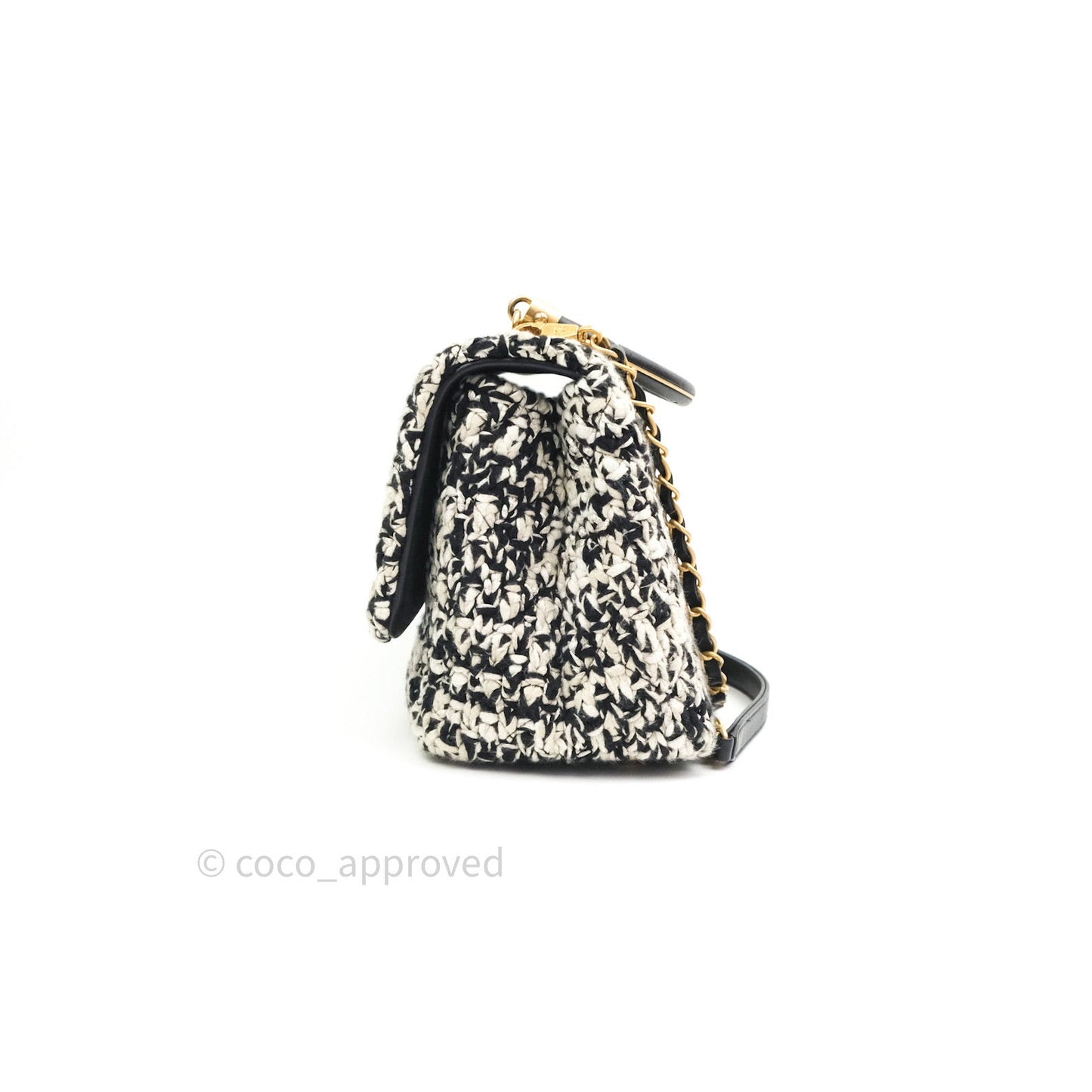 Chanel Flap Bag Tweed Black White Crochet Top Handle