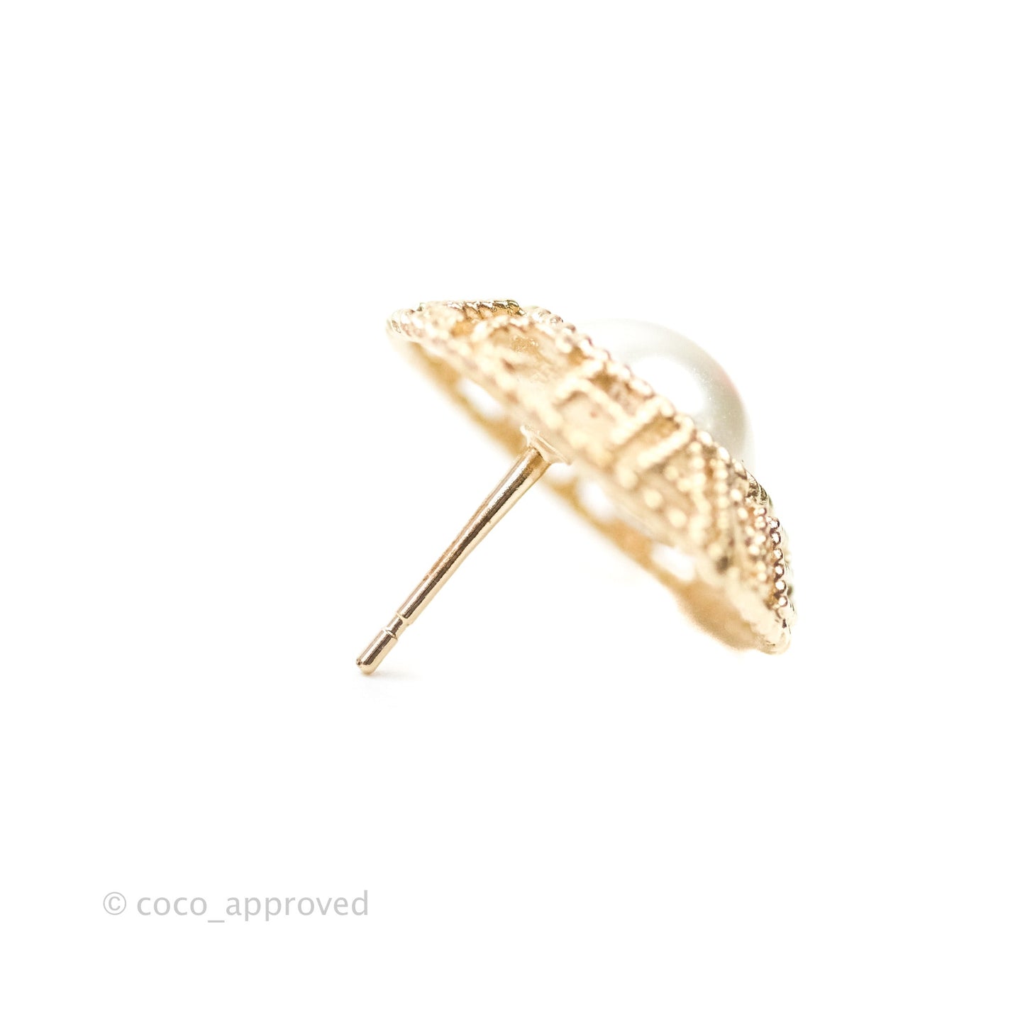 Chanel Pearl CC Round Rope Logo Earrings Gold 20P