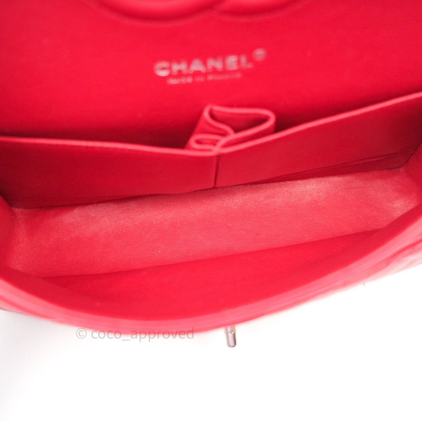 Chanel Classic M/L Medium Double Flap Bag Red Lambskin Silver Hardware