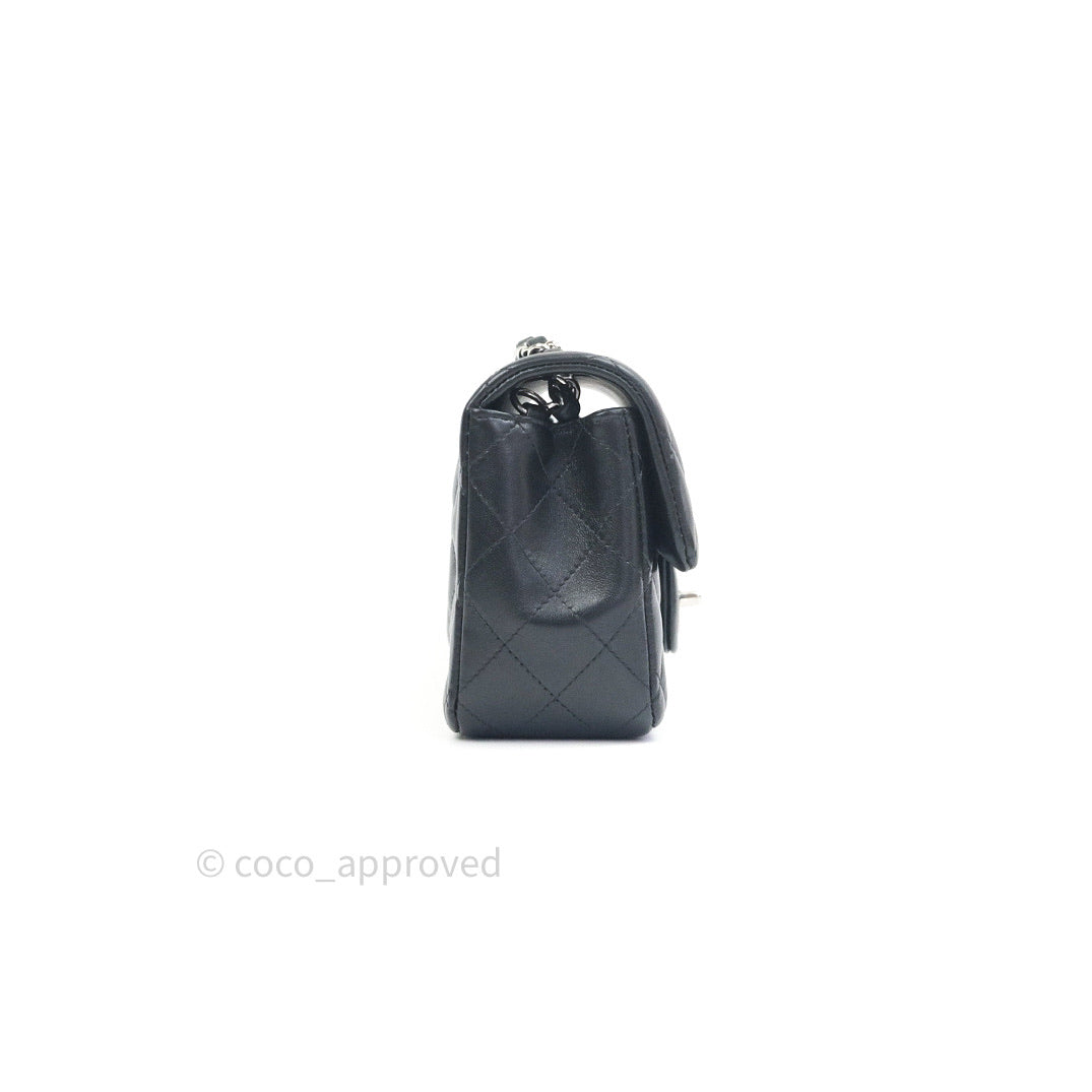 Chanel Quilted Mini Rectangular Black Lambskin Silver Hardware