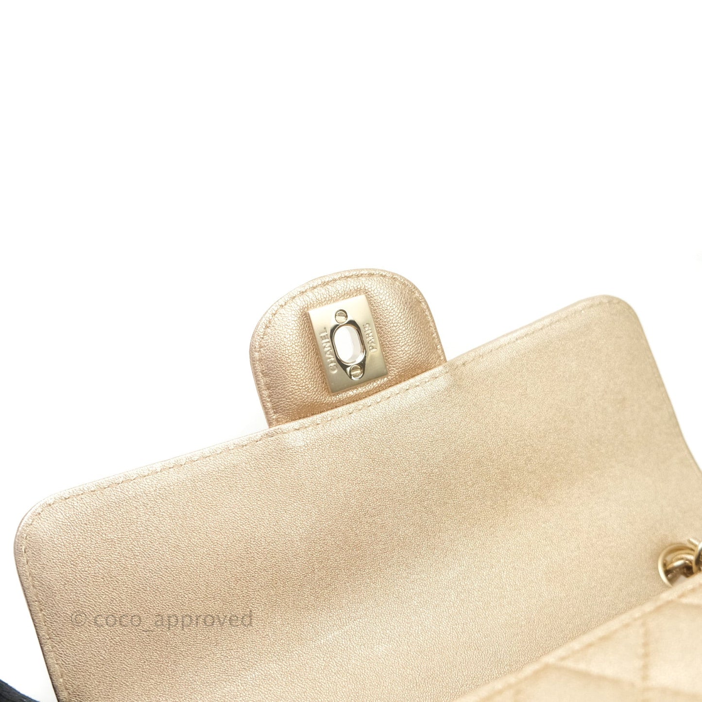 Chanel Quilted Mini Rectangular Iridescent Gold Lambskin Gold Hardware