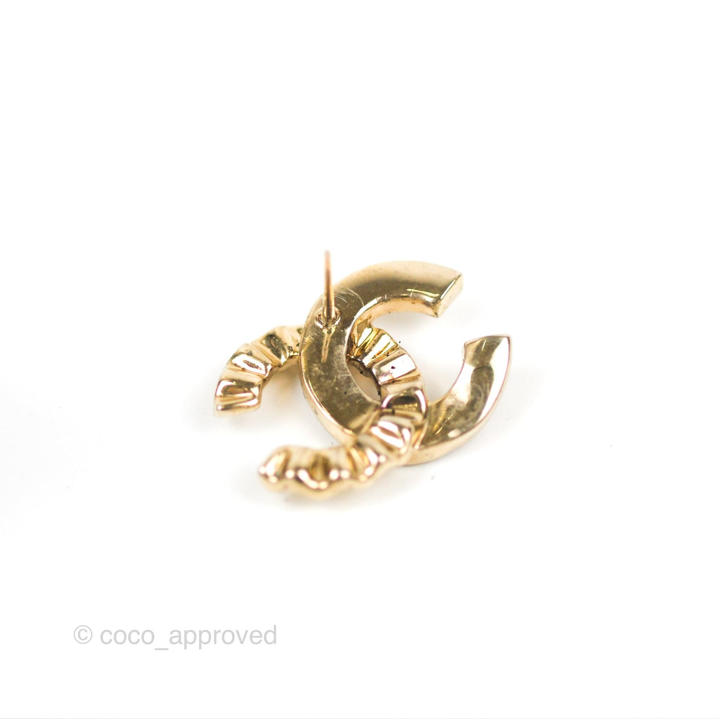 Chanel Crystal CC Wavy Earrings Light Gold Tone