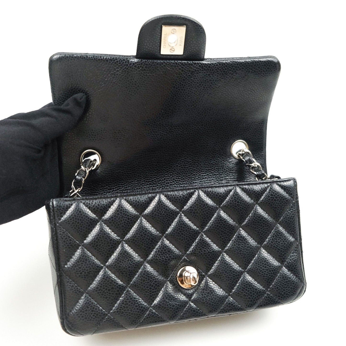 Chanel Quilted Mini Rectangular Black Caviar Silver Hardware