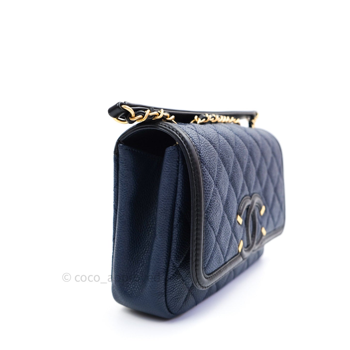 Chanel Caviar Quilted Small CC Filigree Flap Navy Black