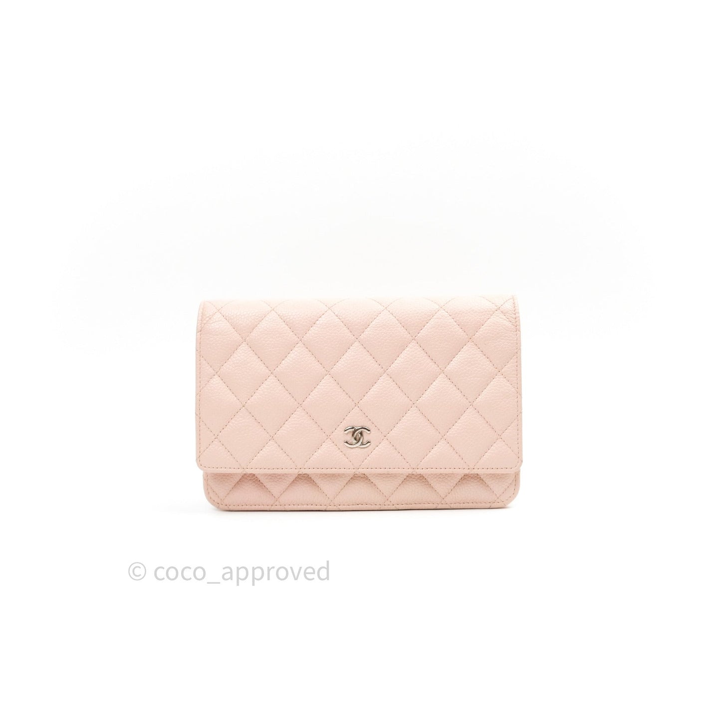 Chanel Quilted Wallet on Chain WOC Baby Pink Caviar Silver Hardware