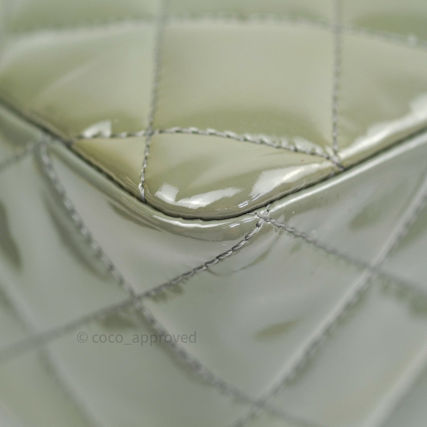 Chanel Jumbo Single Flap Light Green Patent Leather Silver Hardware⁣⁣