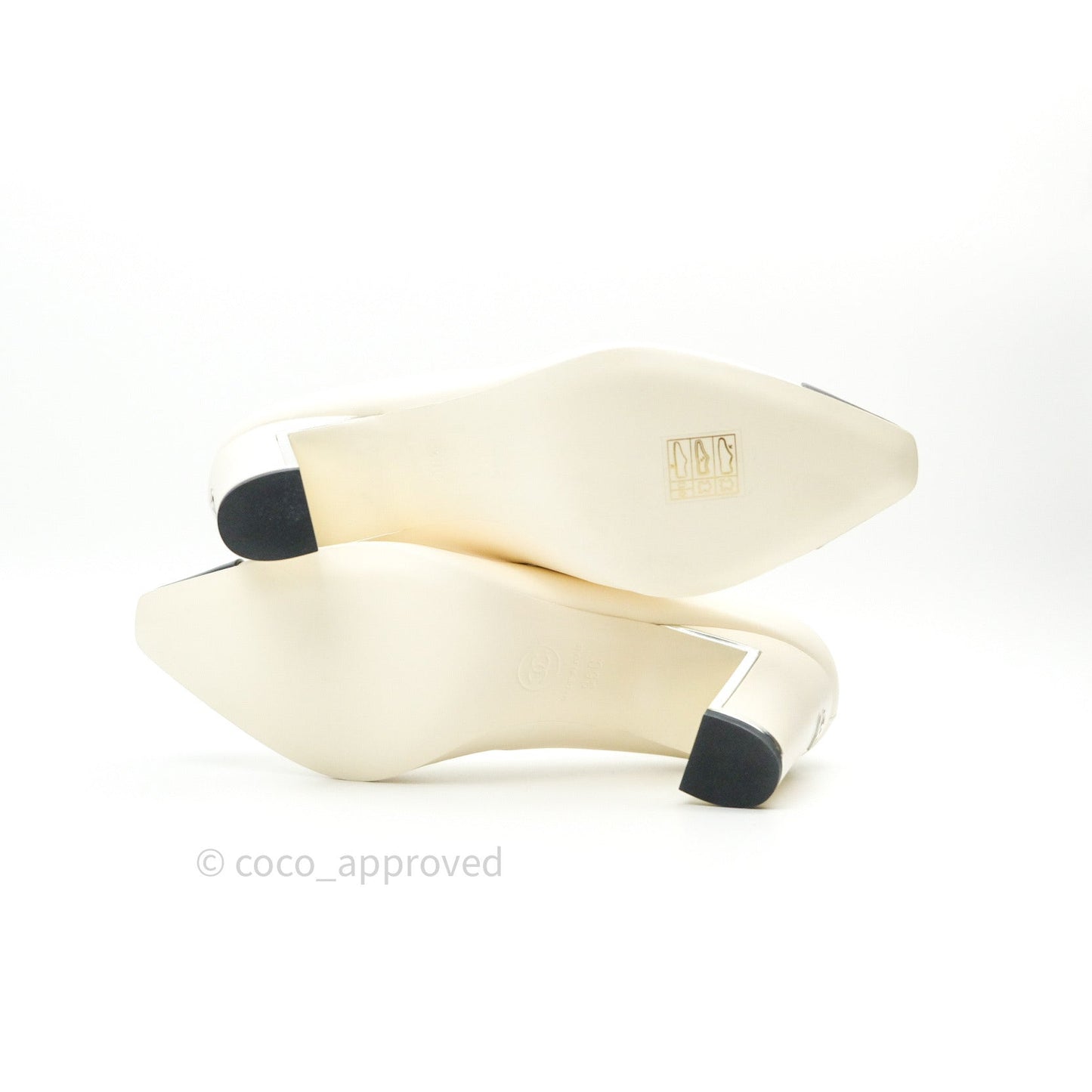 Chanel Classic Heels White Black Lambskin Shoes 36C