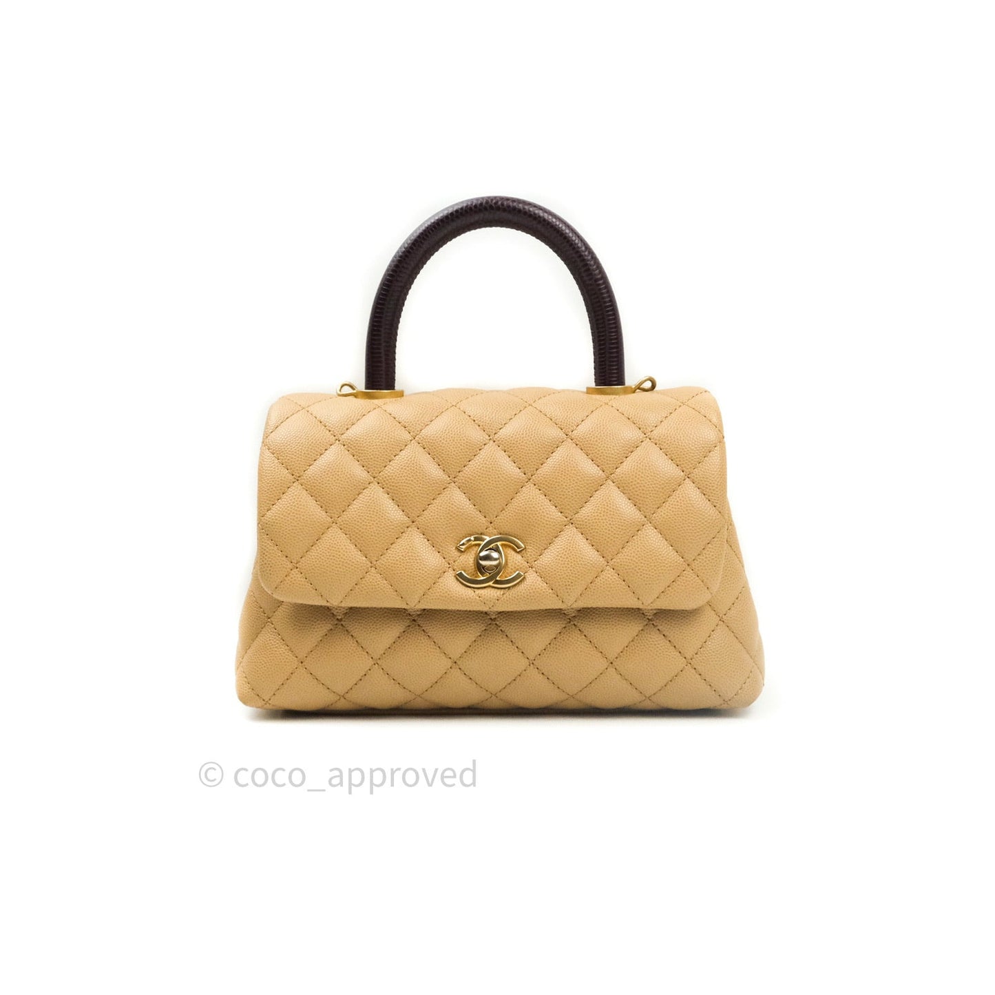 Chanel Mini Coco Handle Quilted Beige Caviar Gold Hardware Lizard Embossed Handle