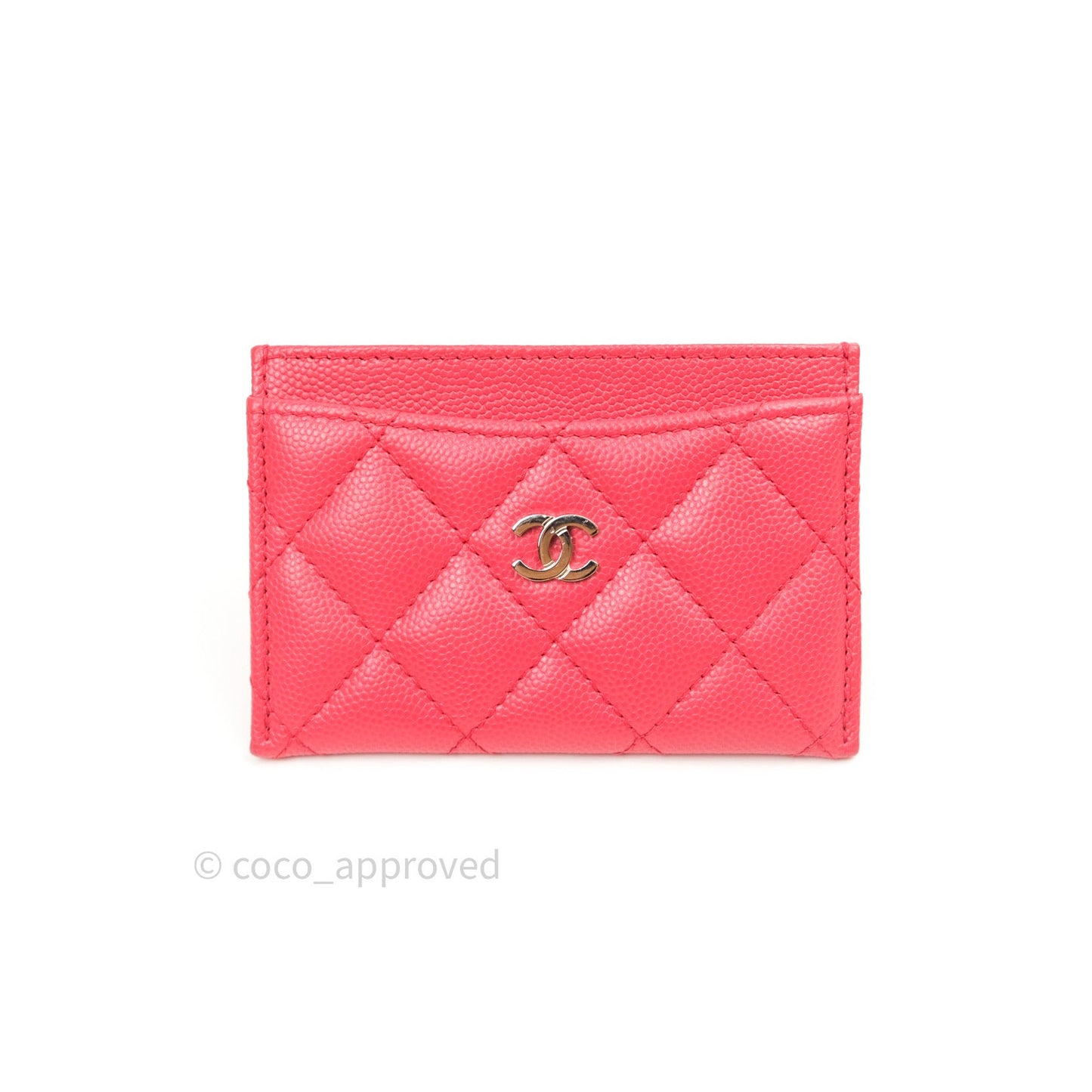 Chanel Quilted Classic Pink Caviar Silver Hardware Flat Card Holder