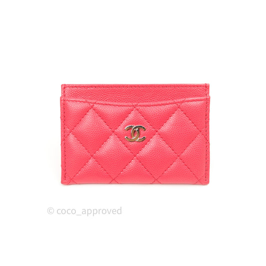 Chanel Quilted Classic Pink Caviar Silver Hardware Flat Card Holder