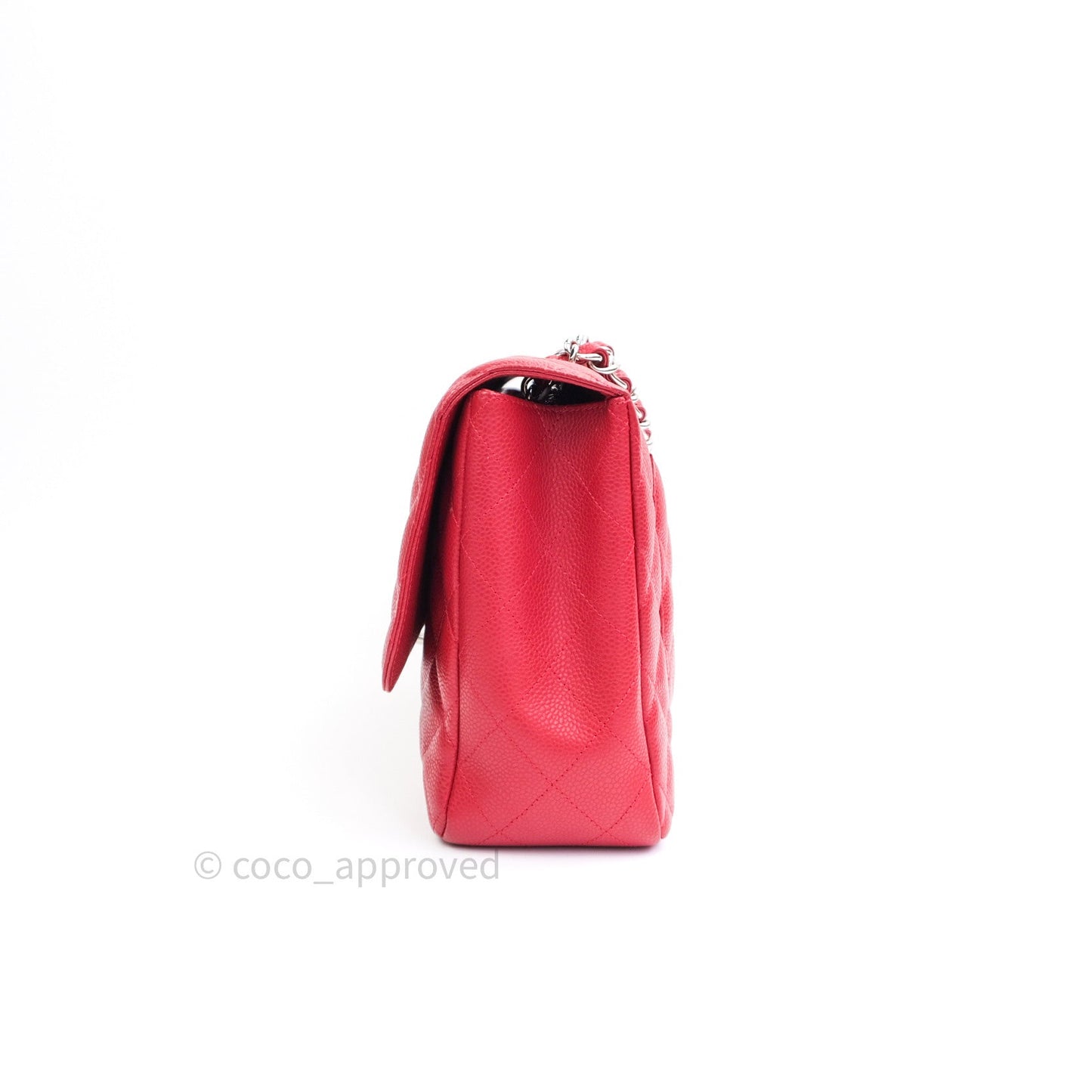 Chanel Jumbo Single Flap Red Caviar Silver Hardware⁣⁣